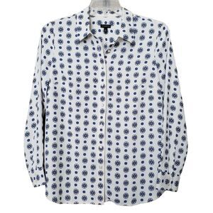 Talbots Off-White Medallion Print Long Sleeve Button-Up Shirt Size Medium